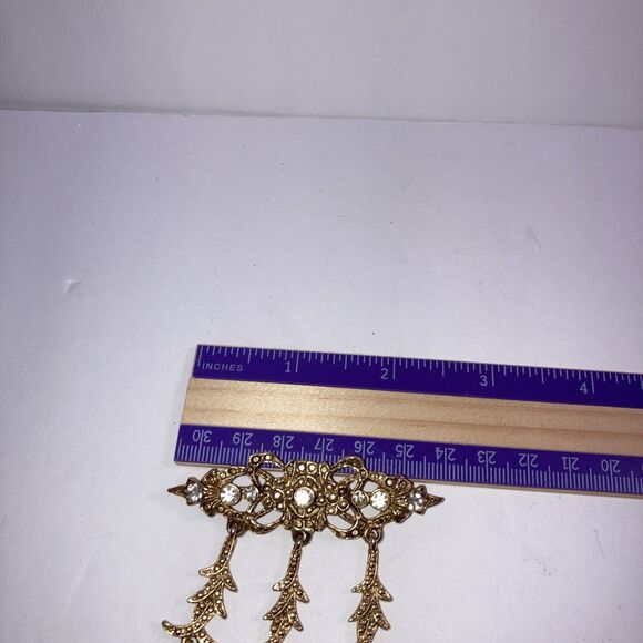 Vintage 1980s Gold Tone Jeweled Elegant Hair Women's Jewelry Dangle Brooch Pin - Picture 5 of 5